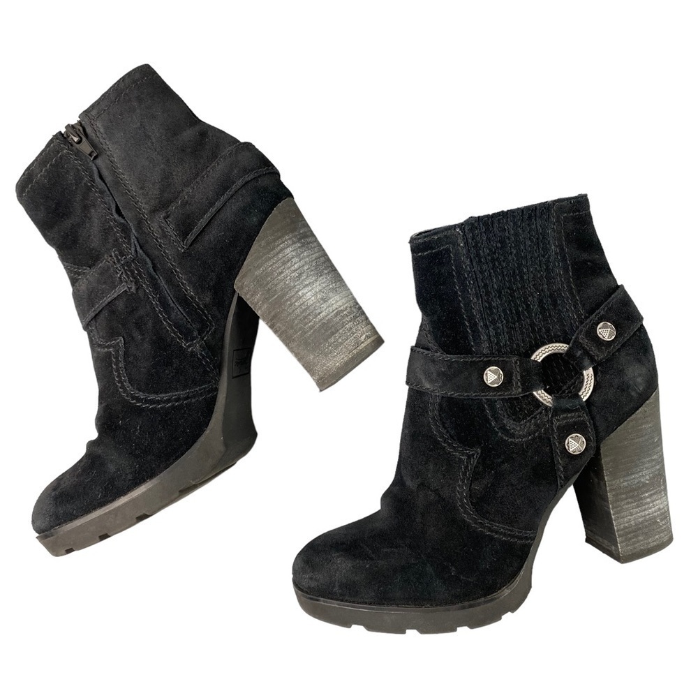 Zodiac Aidan Suede Leather Harness Ankle Boots Black Womens Size 7